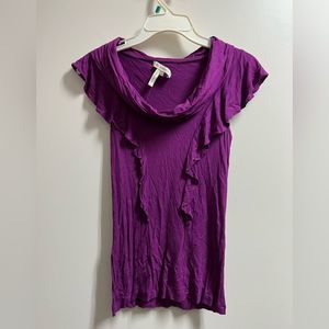 BCBG Purple Cowl Neck Sleeveless Top with Ruffle Detail Size XS